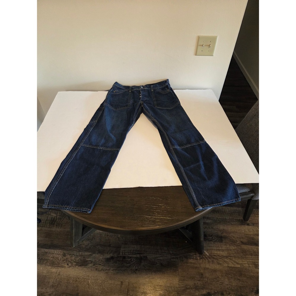 Evisu EU ED Mens Dark Wash Seagull Logo Carpenter Jeans Straight Leg Blue Siz 36